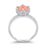 Art Deco Flower Engagement Ring Round Simulated Morganite CZ 925 Sterling Silver