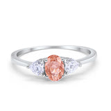 3-Stone Fashion Promise Ring Oval Simulated Morganite CZ 925 Sterling Silver
