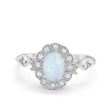 Oval Art Deco Engagement Bridal Ring Lab Created White Opal 925 Sterling Silver