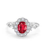 Oval Art Deco Engagement Bridal Ring Simulated Ruby CZ 925 Sterling Silver