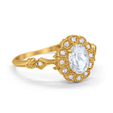 Oval Art Deco Enagement Bridal Ring Yellow Tone, Simulated Cubic Zirconia 925 Sterling Silver