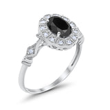 Oval Art Deco Engagement Bridal Ring Simulated Black CZ 925 Sterling Silver