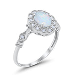 Oval Art Deco Engagement Bridal Ring Lab Created White Opal 925 Sterling Silver