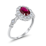 Oval Art Deco Engagement Bridal Ring Simulated Ruby CZ 925 Sterling Silver