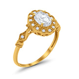 Oval Art Deco Enagement Bridal Ring Yellow Tone, Simulated Cubic Zirconia 925 Sterling Silver