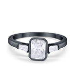 3-Stone Baguette Engagement Ring Black Tone, Simulated CZ 925 Sterling Silver