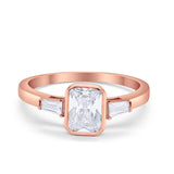 3-Stone Baguette Engagement Ring Rose Tone, Simulated CZ 925 Sterling Silver