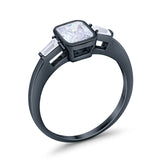 3-Stone Baguette Engagement Ring Black Tone, Simulated CZ 925 Sterling Silver