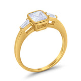 3-Stone Baguette Engagement Ring Yellow Tone, Simulated CZ 925 Sterling Silver