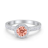 Halo Art Deco Engagement Ring Round Simulated Morganite CZ 925 Sterling Silver