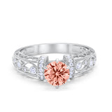 Art Deco Wedding Promise Ring Round Simulated Morganite CZ 925 Sterling Silver