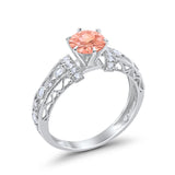 Art Deco Wedding Promise Ring Round Simulated Morganite CZ 925 Sterling Silver