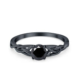 Solitaire Trinity Engagement Ring Black Tone, Simulated Black CZ 925 Sterling Silver
