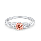 Solitaire Trinity Engagement Ring Simulated Morganite CZ 925 Sterling Silver