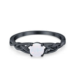 Celtic Trinity Black Tone, Lab Created White Opal Wedding Ring 925 Sterling Silver