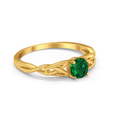 Solitaire Trinity Engagement Ring Yellow Tone, Simulated Green Emerald CZ 925 Sterling Silver