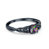 Celtic Trinity Black Tone, Simulated Rainbow CZ Wedding Ring 925 Sterling Silver