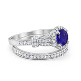 Two Piece Wedding Promise Ring Simulated Blue Sapphire CZ 925 Sterling Silver