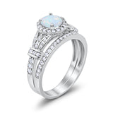 Two Piece Wedding Promise Ring Lab Created White Opal 925 Sterling Silver