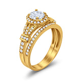 Two Piece Wedding Promise Ring Yellow Tone, Simulated CZ 925 Sterling Silver