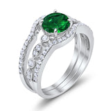 Trio Set Three Piece Wedding Ring Round Simulated Green Emerald CZ 925 Sterling Silver