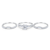 Trio Set Three Piece Wedding Ring Round Simulated Cubic Zirconia 925 Sterling Silver
