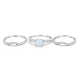 Trio Set Three Piece Wedding Ring Round Lab White Opal 925 Sterling Silver
