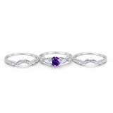 Three Piece Bridal Wedding Promise Ring Simulated Amethyst CZ 925 Sterling Silver