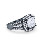 Halo Wedding Ring Princess Black Tone, Simulated Cubic Zirconia 925 Sterling Silver