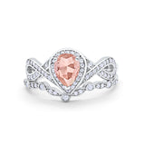 Teardrop Piece Art Deco Wedding Ring Simulated Morganite CZ 925 Sterling Silver