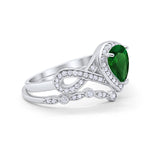 Teardrop Wedding Ring Band Piece Simulated Green Emerald CZ 925 Sterling Silver