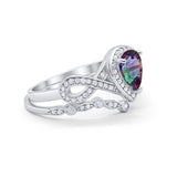 Teardrop Piece Art Deco Wedding Ring Simulated Rainbow CZ 925 Sterling Silver