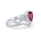 Teardrop Wedding Ring Band Piece Simulated Ruby CZ 925 Sterling Silver