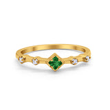 Half Eternity Ring Yellow Tone, Simulated Green Emerald CZ 925 Sterling Silver