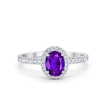 Halo Oval Engagement Ring Simulated Amethyst CZ 925 Sterling Silver