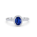 Halo Oval Engagement Ring Simulated Blue Sapphire CZ 925 Sterling Silver