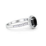 Halo Oval Engagement Ring Simulated Black CZ 925 Sterling Silver