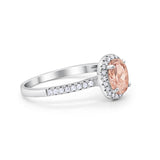 Halo Oval Engagement Ring Simulated Morganite CZ 925 Sterling Silver
