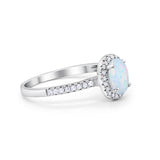 Halo Engagement Ring Oval Lab Created White Opal 925 Sterling Silver