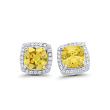 Halo Cushion Bridal Earrings Simulated Yellow CZ 925 Sterling Silver