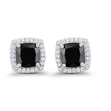 Halo Cushion Bridal Earrings Simulated Black CZ 925 Sterling Silver