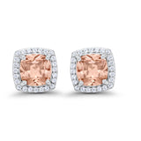 Halo Cushion Bridal Earrings Simulated Morganite CZ 925 Sterling Silver