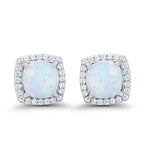 Halo Cushion Bridal Earrings Lab Created White Opal 925 Sterling Silver