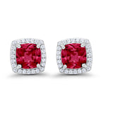 Halo Cushion Bridal Earrings Simulated Ruby CZ 925 Sterling Silver