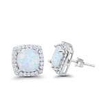 Halo Cushion Bridal Earrings Lab Created White Opal 925 Sterling Silver