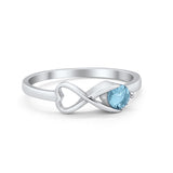 Petite Dainty Infinity Heart Ring Round Simulated Aquamarine CZ 925 Sterling Silver