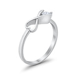 Petite Dainty Infinity Heart Ring Round Simulated Aquamarine CZ 925 Sterling Silver