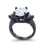 Three Stone Ring Round Black Tone, Simulated Cubic Zirconia 925 Sterling Silver