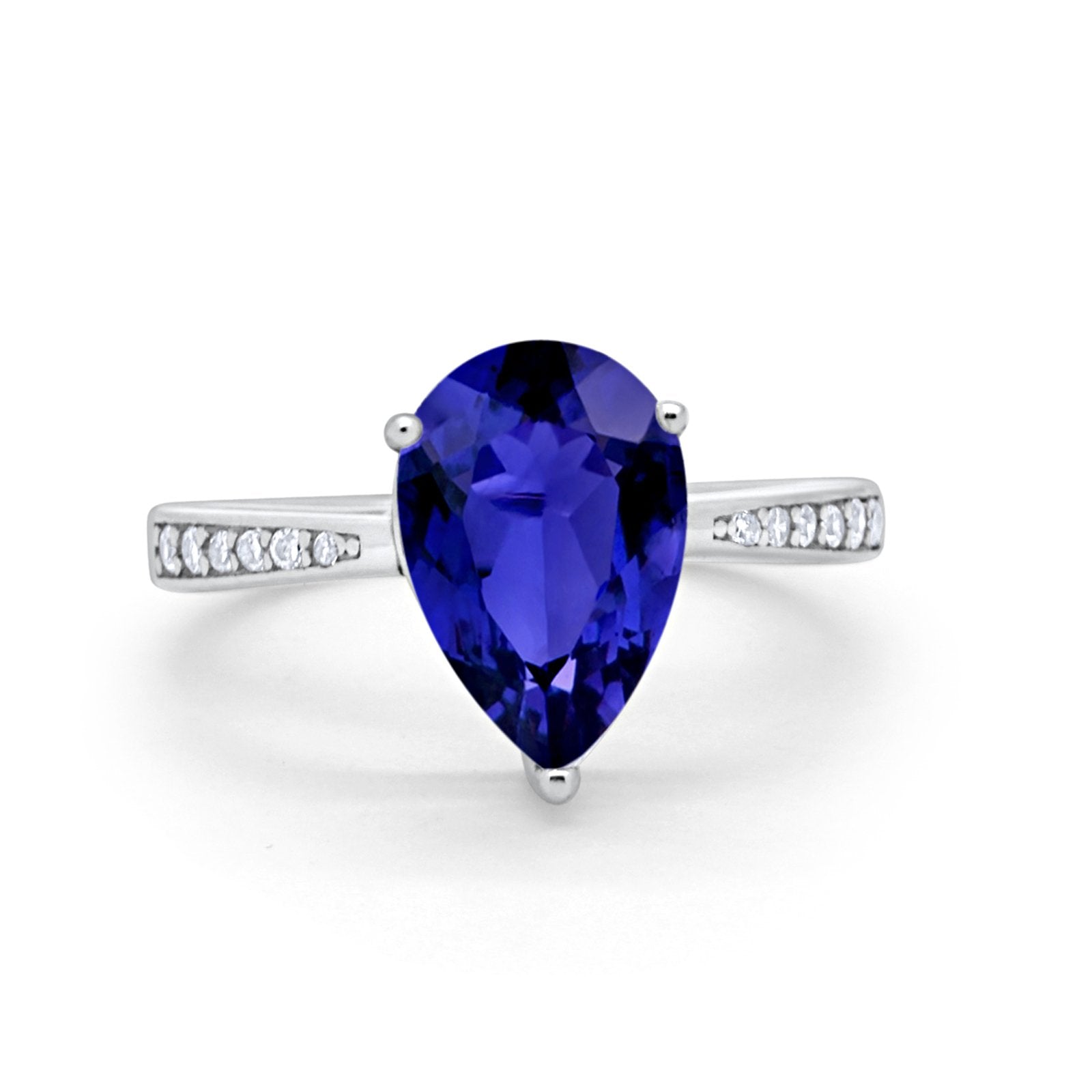 Teardrop Pear Bridal Ring Round Simulated Blue Sapphire CZ 925 Sterling Silver