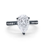 Teardrop Pear Bridal Ring Black Tone, Simulated CZ 925 Sterling Silver